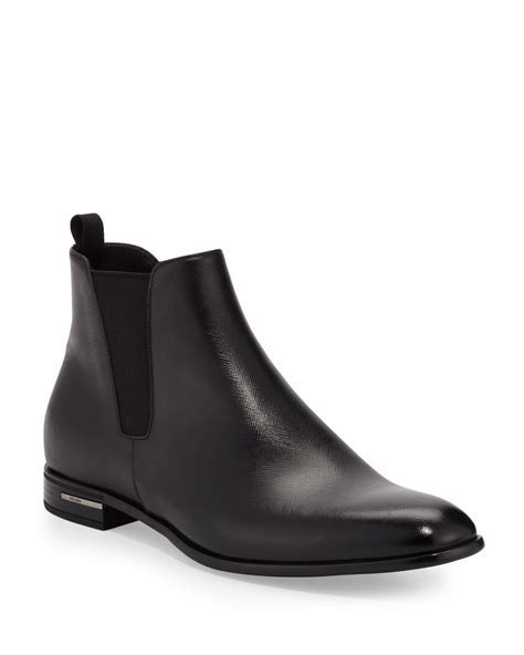 Black Saffiano Leather Chelsea Boots 